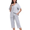 CF 100% Cotton Capri Pajamas Set Womens Button Down Sleepwear