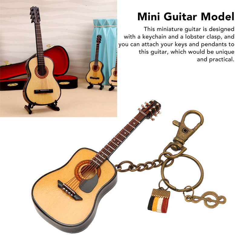 Mini Guitar Model Keychain Function Smoothing Wood Rich Details Miniature