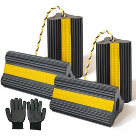 Wheel Chocks with Gloves, Heavy-Duty Rubber, 8mm Teeth, Non-Slip Base, Wheel Chocks for RVs, Trailers, Boats, Cars, SUVs, ATVs, Aircraft Tire Stopper, Travel Trailer Accessories, 2 Pairs (4 Count)