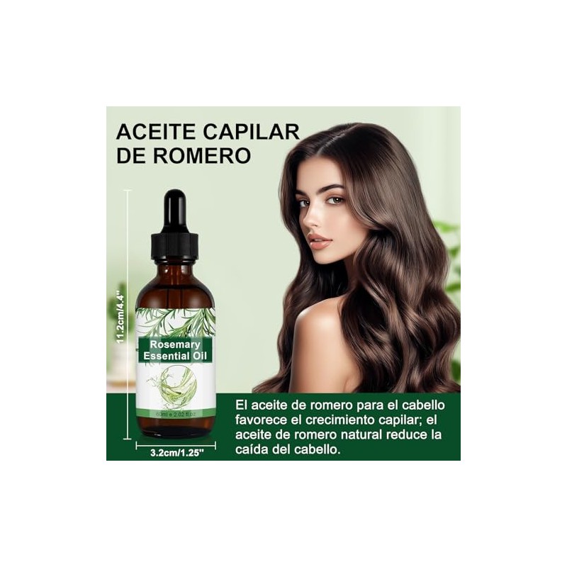 2PCS Aceite de Romero 60ml Cuidado Cabello Cejas Pestañas Barba