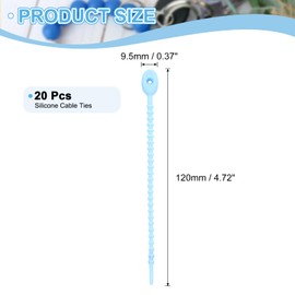 uxcell 20Pcs 5" Silicone Cable Ties, Reusable Zip Ties Strips Twist Tie, Cable Cord Wraps Management Organizer for Home Office Kitchen Food Bag, Blue