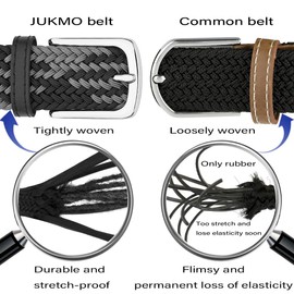 JUKMO Elastic Braided Belt, Stretch Woven Belt in Gift Box (Black/Gray, Medium)