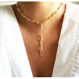 celebrity Paperclip Layering Necklace Gold Plated Chain Oval Elongated Link  18"-20"