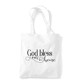 God bless our home religious faith quote [FHSVG] tote shopping bag - White