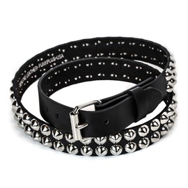 Three Row 1/2" Conical Stud Belt Made In USA Genuine Leather Punk Goth Thrash Metal (L-36)