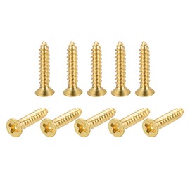 sourcing map Brass Wood Screws, M3.5x20mm Phillips Flat Head Self Tapping Connector for Door Hinges, Wooden Furniture, Home Appliances 200Pcs