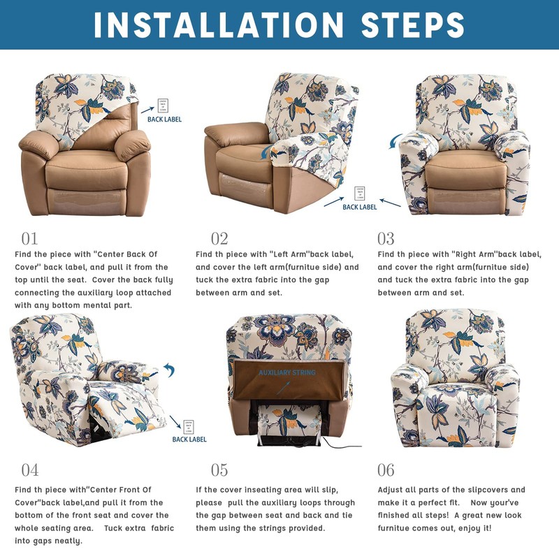 Eco-Ancheng 4-Piece Recliner Chair Cover, Lazyboy Recliner Covers, Non-Slip, Storage