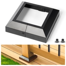 AECXM 2Pack-Post/4" Aluminum Deck Post Base Cover, for Deck railings, Stairs, Porches and Other Wood Post Split Post Cover Skirts (Black)
