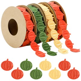 Janinka 4 Rolls Thanksgiving Pumpkin Ribbon 5 Yard Green Yellow Orange Fall Ribbon Roll Pumpkin Garland for DIY Craft Bows Wreaths Wrapping Bracelet Necklace Bouquets Making Supplies Home Decoration