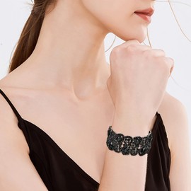 EVER FAITH Women's Costume Jewelry Austrian Crystal Teardrop 8-Shaped Knot Elastic Stretch Bracelet Black Black-Tone