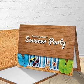 5 Invitation Cards with Matching Envelopes, Invitation Cards for Barbecue, Summer Party, Garden Party, Garden Party, Folding Cards in Set of 5 "Beach"