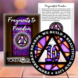 Stained Glass 10 Year AA Chip Sobriety Coin Medallion, Fragments to Freedom Alcoholics Anonymous Addiction Recovery Anniversary Token, Inspirational Sober Gifts for Men and Women by the Token Shop