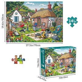 Chalzidar Jigsaw Puzzles for Adults 1000 Pieces, Interlock Perfectly Letter on Back No Dust, Home Decor Birthday Party Gift Toy for Men Women Elders Seniors, 1:1 Poster - Warm Courtyard