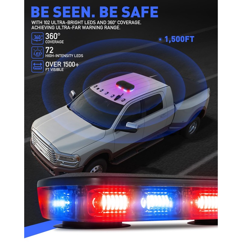 HLauto 700A Rooftop Emergency Strobe Lights Bar, 72 LED Red
