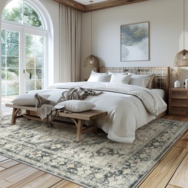 zesthome 8x10 Area Rugs-Washable Rug for Living Room, Non-Slip Backing Rugs, Stain Resistant 8x10 Rug for Bedroom, Ultra-Thin Low Pile Rugs, Vintage Large Home Decor Rug