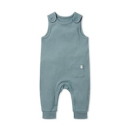 MORI Baby Unisex Romper in Ribbed Blue with Shoulder Snaps and Pocket - One Piece Jumpsuit for Boys and Girls - 12-18 Months