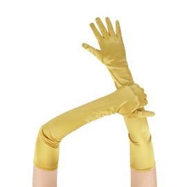 Aiphamy Long Opera Satin Gloves 1920s Elbow Length Formal Evening Bridal Gloves for Women, Gold