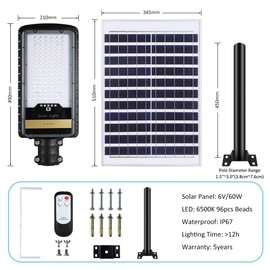 Joylight 9000 Watt Solar Street Lights Outdoor, Dusk to Dawn IP67 Security Led Flood Light Lamp with Remote Control Mounting Pole and Bracket Garden, Street, Court, Parking Lot