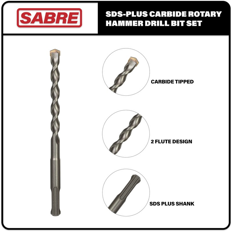 Sabre Tools 8-Piece SDS Plus Drill Bit Set, Carbide Tipped,