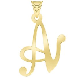 Jewelry America Solid 14k Yellow Gold Script Uppercase Initial Cursive Letter A Pendant