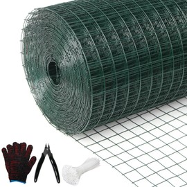 Wirewonders Hardware Cloth 1' 24in x 100ft Chicken Wire, Green Garden Fence, PVC Coated Metal Welded Wire Mesh for Preventing Snakes, Raccoons, Foxes, Poultry Netting
