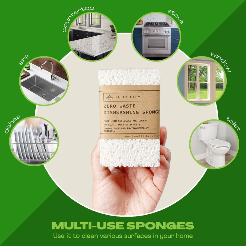 June Lily Natural Kitchen Dish Sponge Vegan Plant-Based for Dish