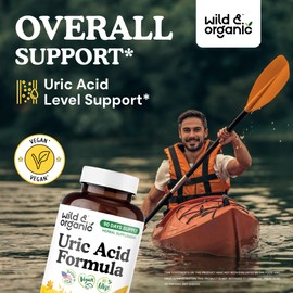 Wild & Organic Uric Acid Formula Capsules - Uric Acid Cleanse Support - Antioxidant Supplement with Tart Cherry Powder, Dandelion Root & Celery - Vegan, No Fillers, Non-GMO - 180 Count