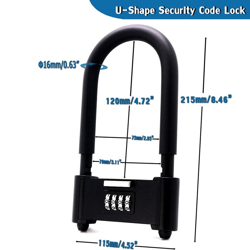 4 Digit Combination Padlock, Heavy Duty Anti Theft U-Shape Security