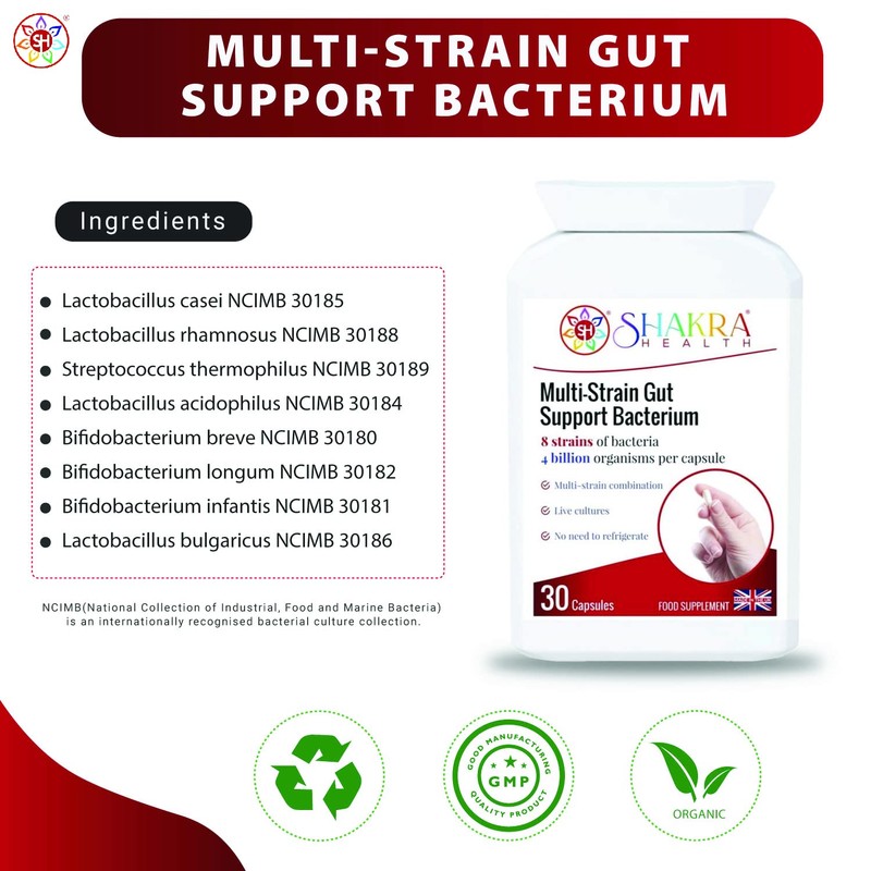 Multi-Strain Gut Support Bacterium (30 Capsules) Soothes & Supports Gut,