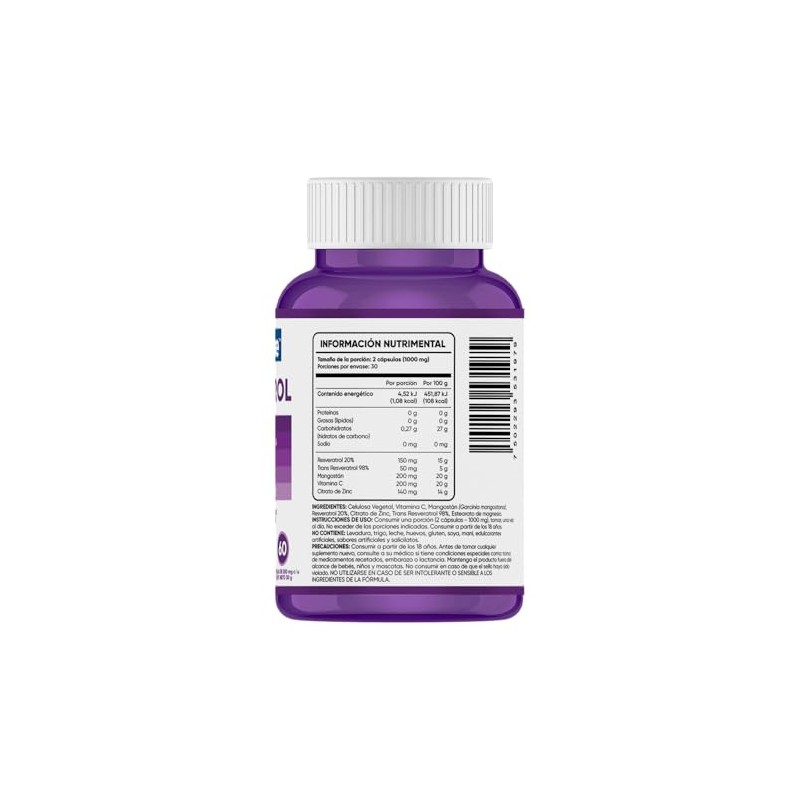 Multiblue Resveratrol Cápsulas Suplemento Alimenticio Vitamina Trans Mangostán Citrato Zinc