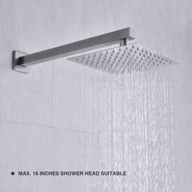 Square Shower Arm with Flange Heavy Duty Stainless Steel Rainfall Shower Head Extension Pipe, Bathroom Wall Mounted 16 Inch Extender Arm, Brushed Nickel