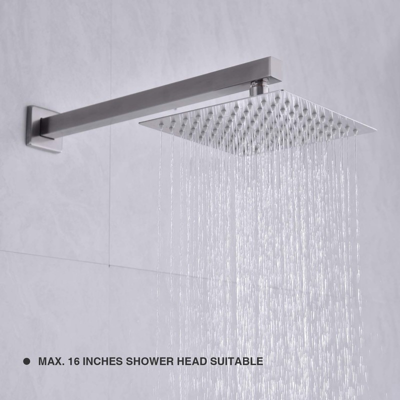 Square Shower Arm with Flange Heavy Duty Stainless Steel Rainfall