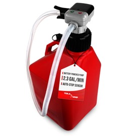 TERA PUMP Battery Powered Chemical Resistant Fuel Transfer Pump (2.3 GPM) for Methanol, Ethanol, DEF, Window Washer Fluid with Auto Stop Sensor, 4.25ft Outtake Hose