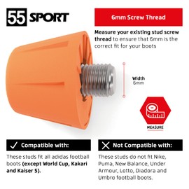 55 Sport X-Type Orbit Lightweight Nylon Replacement Football Studs - 12 Pack (8/11mm) - Neon Orange