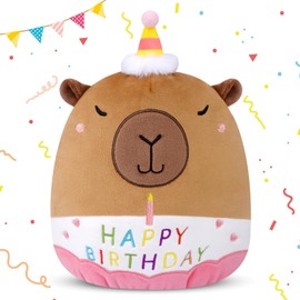 Yamepuia Capybara Cuddly Toy, Happy Birthday Plush Toy, 20 cm Birthday Capybara Plush Toy, Cute Water Pig Cushion, Cuddly Toy, Birthday Gift and Decoration for Children, Boys, Girls
