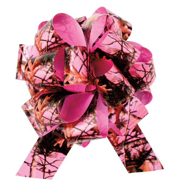 Pink Camo Bows (3 pack, poly ribbon pull bows, 5", gift wrap) Next Camo Party Collection by Havercamp