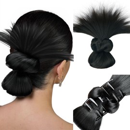 SUKRI Messy Bun Hair Piece for Women Black Claw Clip in Staight Hair Bun Synthetic Sick Back Bun Hair Extension Short Ponytail Hairpiece for women Daily Party