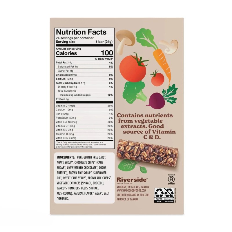 MadeGood Chocolate Chip Snack Bars 0.85 oz 24 Pack –