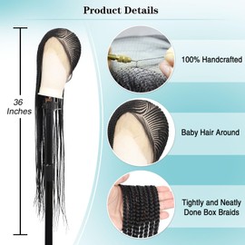 Kalyss Cornrow Braided Wigs for Black Women Cornrow Box Braid Wig Lemonade Full Lace Braided Wig with Baby Hair Natural Black Braided Wigs for Daily Wear, 36 inches 360°HD Full Lace