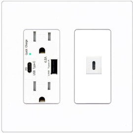 RiteAV USBC Wall Plate - USB A+C Charger [Screwless White]