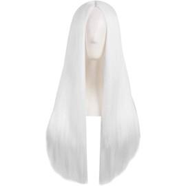 Colorful panda White Long Wigs for Women Long Straight Synthetic Hair Wig Middle Part for Party Cosplay Halloween Anime