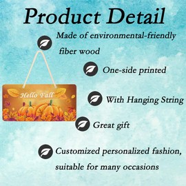 Vdsrup Hello Fall Pumpkins Wall Hanging Plaque Sign Autumn Maple Leaf Thanksgiving Door Sign Plaque with Hanging String Decorative Hanging Sign for Front Door Home Yard Garden Decor 6x11 inches