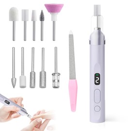 atnayo Nail Files Electric Nail Drill with Lamp, 3 Speed Adjustable Cordless Nail Drill Machine with 10 Grinding Heads(White)