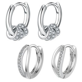 Talonia Hoop Earrings, Men's Ring Earrings, Simple 925 Silver, Hypoallergenic, Unisex, Unisex, 2 Pairs of Earrings, Popular, For Both Ears, Birthday, Christmas, Anniversary Gift, Silver Sterling