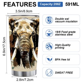 Elephant Tumblers, Presents for Women Girl Animal Lovers on Christmas Birthday, 20oz Stainless Steel Insulated Tumblers with Lid, Double Wall Vacuum Water Cups for Hot & Iced Coffee Drinks
