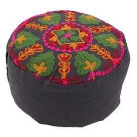 GURU SHOP Embroidered Meditation Cushion with Spelt Filling, Yoga Cushion, Seat Cushion, Floor Cushion, Decorative Cushion - Black, Blue, 15 x 29 x 29 cm, Meditation Cushion & Seat Cushion