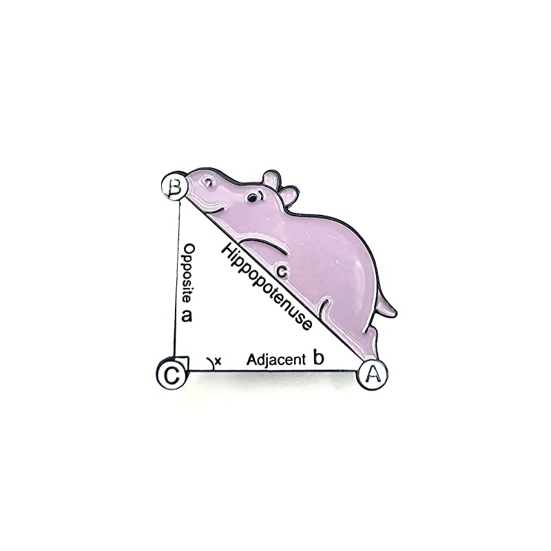 Hippopotenuse Triangle Math Geometry Hippo Hypotenuse Cute STEM Metal Enamel