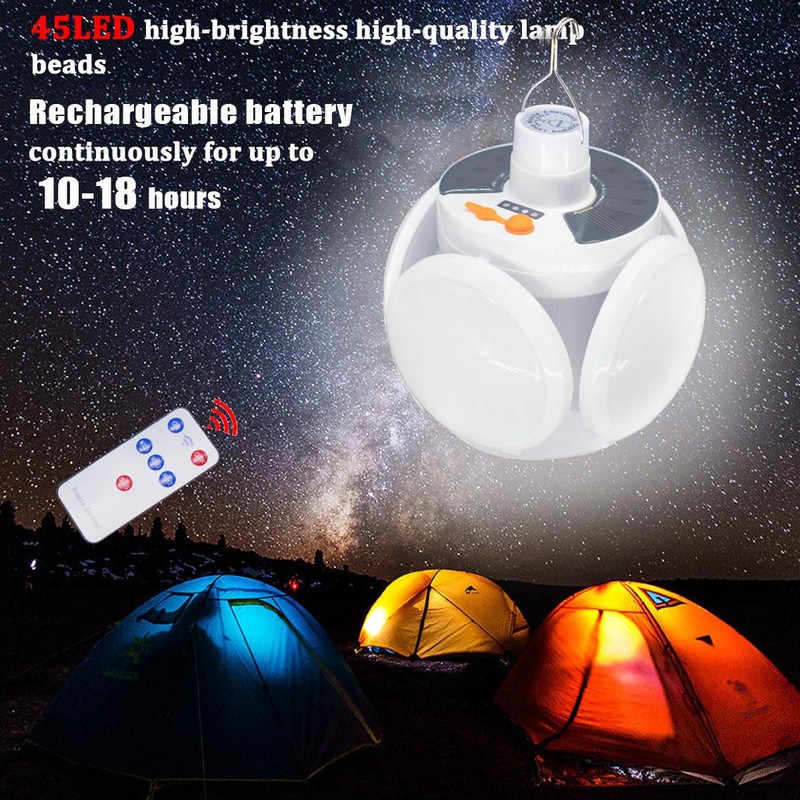 4000mah Folding Solar Lamp with Remote Control Camping Lantern Tent