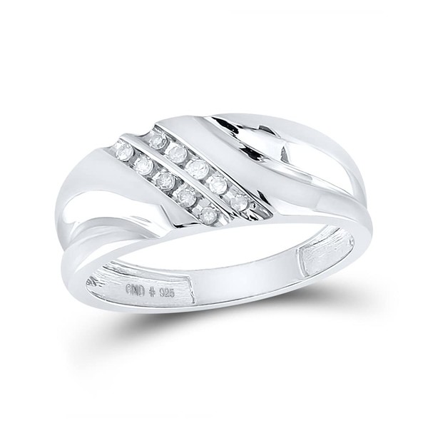 Solid 925 Sterling Silver Channel-set Real Natural Diamond Mens Wedding