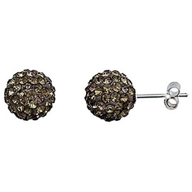 Pendientes Plata Ley 925m Bola Shambala 10 mm Grey Cierre Presión Mujer
